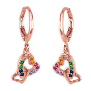 925 Sterling Silver rose gold plated earrings rings 13mm with double heart