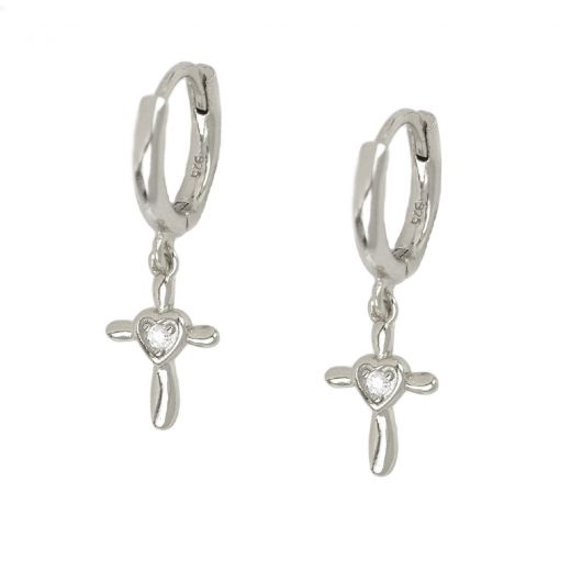 925 Sterling silver earrings rings 12mm with pendant cross