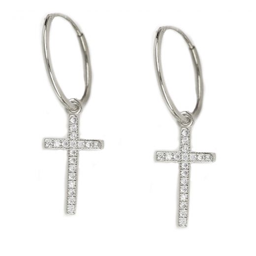 925 Sterling silver earrings rings 16mm small cross with zircon