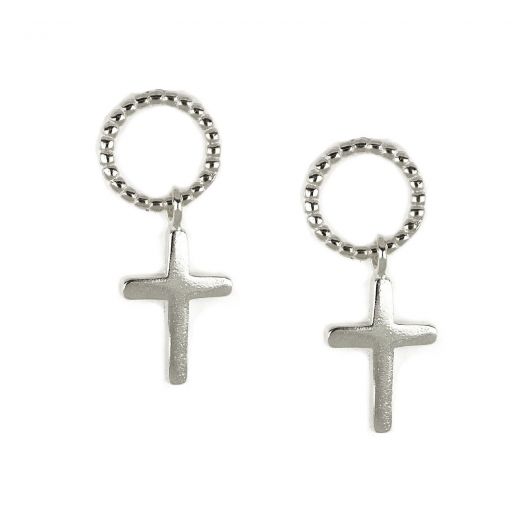 925 Sterling silver stud earrings with pendant cross