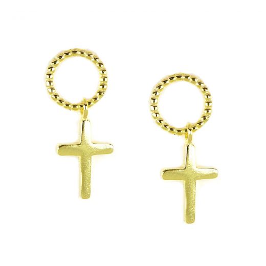 925 Sterling Silver gold plated stud earrings with pendant cross
