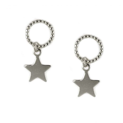 Ασημένια σκουλαρίκια καρφωτά επιροδιωμένα με κρεμαστό αστέρι