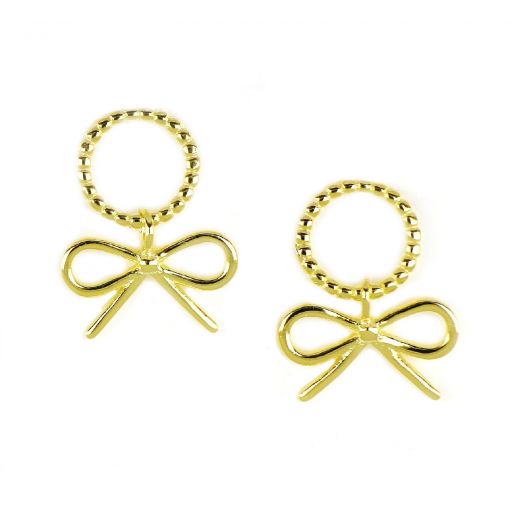 925 Sterling Silver gold plated stud earrings with pendant bow