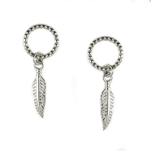 925 Sterling silver stud earrings with pendant feather