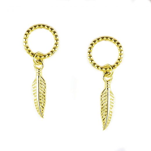 925 Sterling Silver gold plated stud earrings with pendant feather