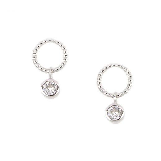 925 Sterling silver stud earrings with pendant round white zircon
