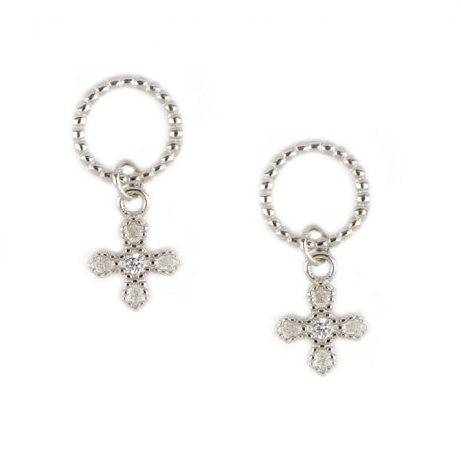 925 Sterling silver stud earrings cross with white zircons