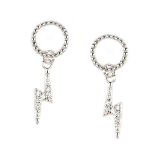 925 Sterling silver stud earrings pendant lightning strike with white zircons