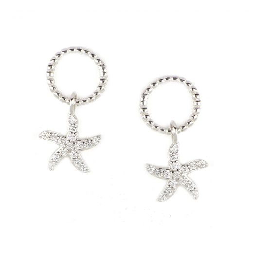 925 Sterling silver stud earrings pendant starfish with white zircons