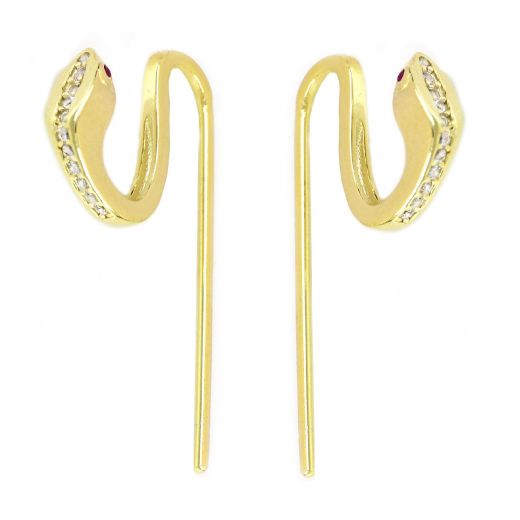 925 Sterling Silver gold plated earrings snake design 15mm with zircons "SNAKES" collection