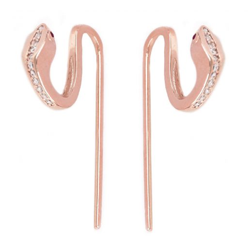 925 Sterling Silver rose gold plated earrings snake design 15mm with zircons "SNAKES" collection