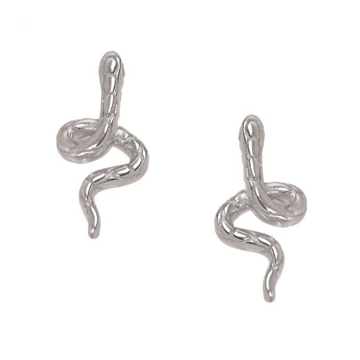 Ασημένια σκουλαρίκια επιροδιωμένα κρεμαστά 17mm φίδια "SNAKES"