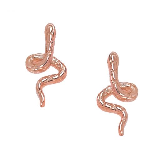 Ασημένια σκουλαρίκια με ροζ επιχρύσωμα κρεμαστά 17mm φίδια "SNAKES"