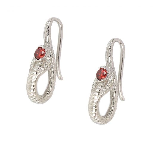925 Sterling silver earrings snake design 19mm with red zircons "SNAKES" collection