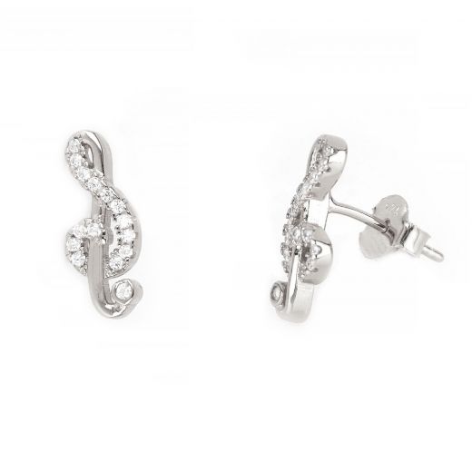 925 Sterling Silver with clef design and white cubic zirconia