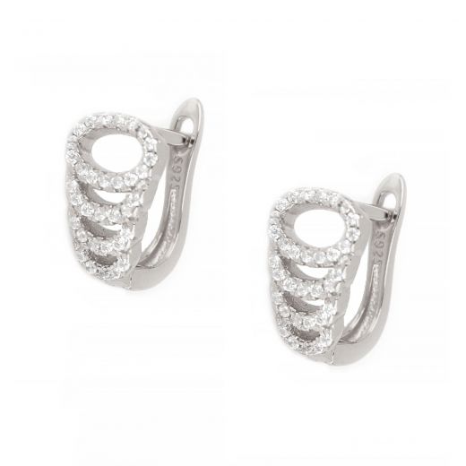 925 Sterling Silver stud earrings with oval designs and white cubic zirconia