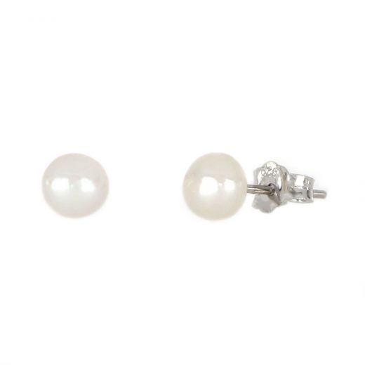 925 Sterling Silver earrings rhodium plated with white freshwater pearls 5mm