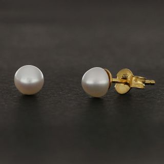 Ασημένια σκουλαρίκια καρφωτά επίχρυσα με λευκό φυσικό μαργαριτάρι 5mm - 