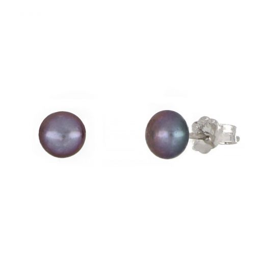 925 Sterling Silver earrings rhodium plated with black freshwater pearls 5mm