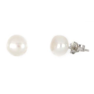 925 Sterling Silver earrings rhodium plated with white freshwater pearls 7mm 925 Sterling Silver earrings rhodium plated with white freshwater pearls 7mm
