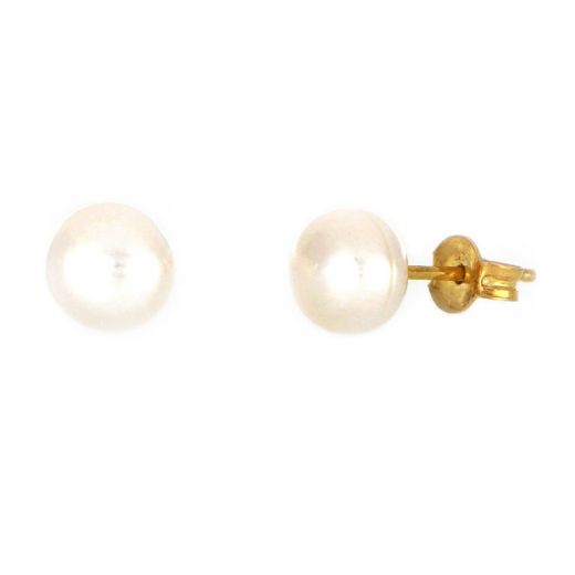 925 Sterling Silver earrings  gold plated with white freshwater pearls 7mm