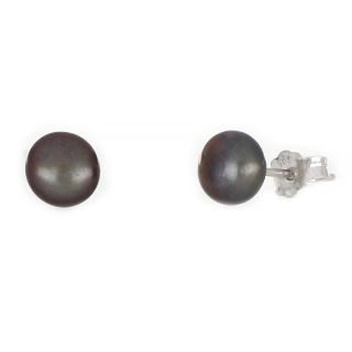 925 Sterling Silver earrings rhodium plated with black freshwater pearls 7mm 925 Sterling Silver earrings rhodium plated with black freshwater pearls 7mm