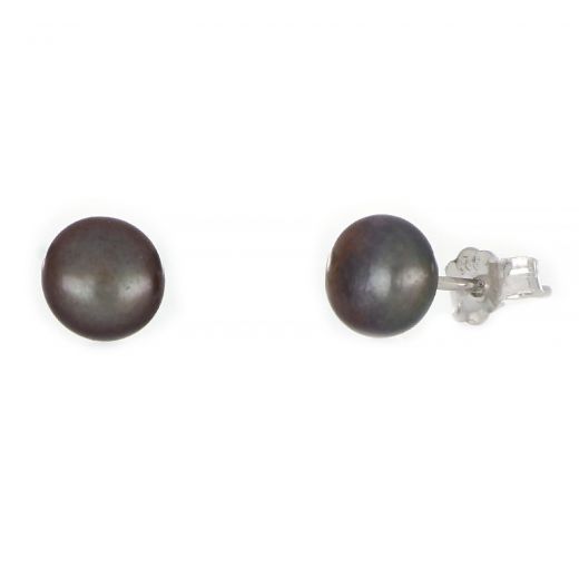 925 Sterling Silver earrings rhodium plated with black freshwater pearls 7mm