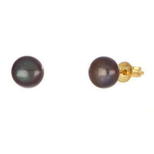 925 Sterling Silver earrings  gold plated with black freshwater pearls 7mm