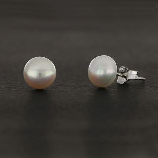 925 Sterling Silver earrings rhodium plated with white freshwater pearls 8mm - 
