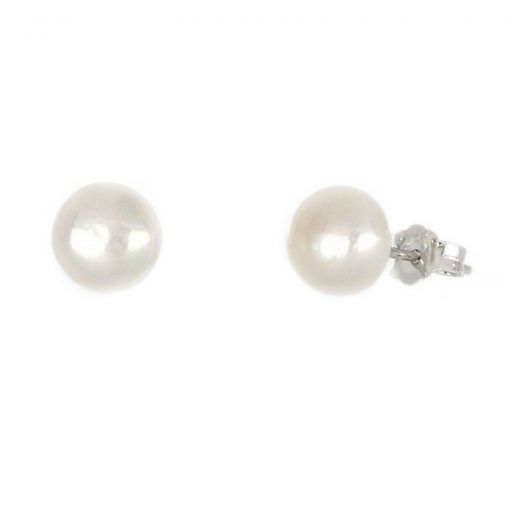 925 Sterling Silver earrings rhodium plated with white freshwater pearls 8mm