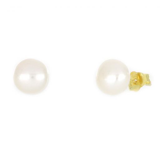 925 Sterling Silver earrings  gold plated with white freshwater pearls 8mm