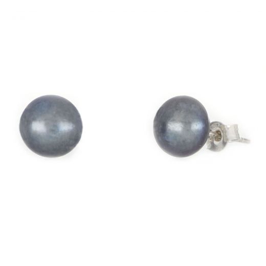 925 Sterling Silver earrings rhodium plated with black freshwater pearls 8mm