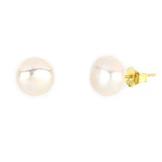 925 Sterling Silver earrings  gold plated with white freshwater pearls 9mm