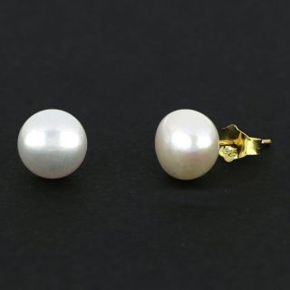 Ασημένια σκουλαρίκια καρφωτά επίχρυσα με λευκό φυσικό μαργαριτάρι 9mm - 