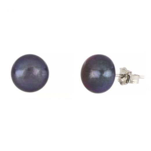 925 Sterling Silver earrings rhodium plated with black freshwater pearls 9mm
