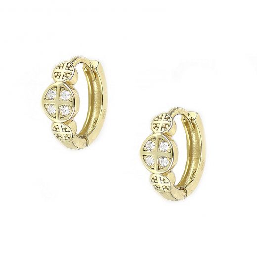 925 Sterling Silver gold plated earrings with round design and cross