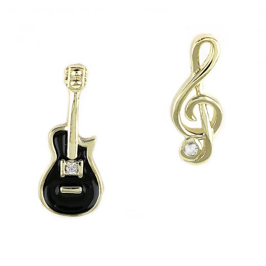 925 Sterling Silver gold plated earrings with a guitar and clef design