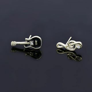 925 Sterling Silver gold plated earrings with a guitar and clef design - 