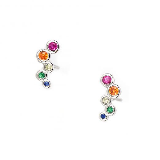 925 Sterling Silver rhodium plated earrings with multicolor white cubic zirconia