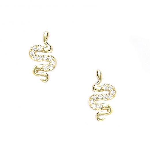 925 Sterling Silver gold plated earrings with white cubic zirconia and snake design