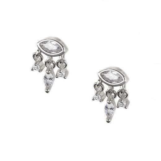 925 Sterling Silver gold plated earrings with white cubic zirconia and oval design