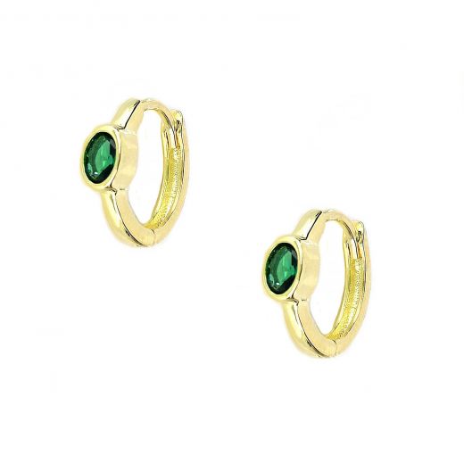 925 Sterling Silver gold plated earrings with green cubic zirconia