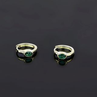 925 Sterling Silver gold plated earrings with green cubic zirconia - 