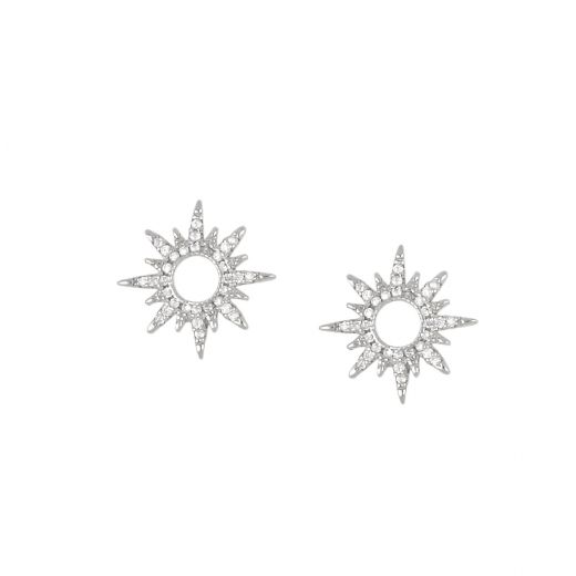 925 Sterling Silver stud earrings with white cubic zirconia in a sun design