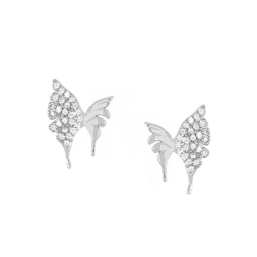 925 Sterling Silver stud earrings with white cubic zirconia in a butterfly design