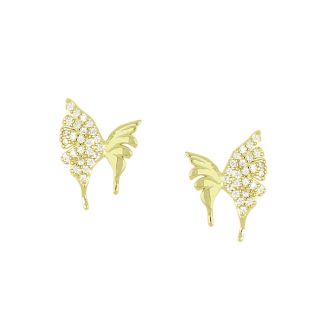 925 Sterling Silver stud earrings gold plated with white cubic zirconia in a butterfly design 925 Sterling Silver stud earrings gold plated with white cubic zirconia in a butterfly design