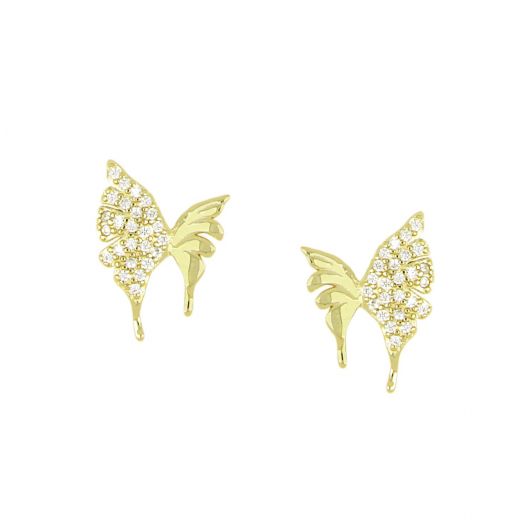 925 Sterling Silver stud earrings gold plated with white cubic zirconia in a butterfly design