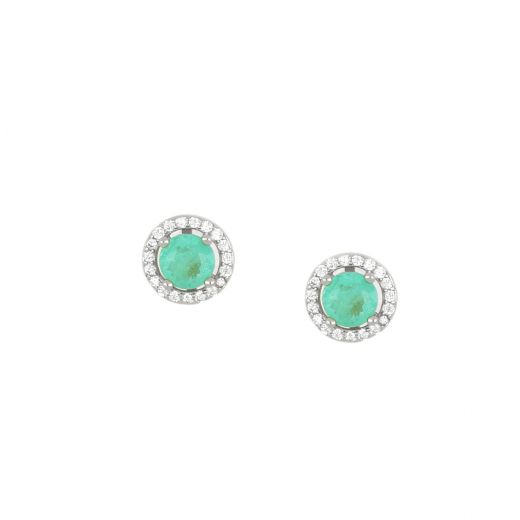 925 Sterling Silver stud earrings and white cubic zirconia and round tourmaline.