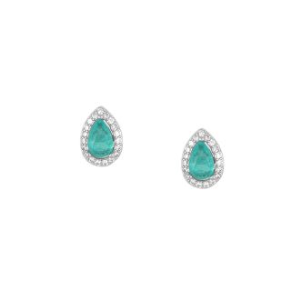925 Sterling Silver stud earrings and white cubic zirconia and tourmaline in a teardrop design 925 Sterling Silver stud earrings and white cubic zirconia and tourmaline in a teardrop design