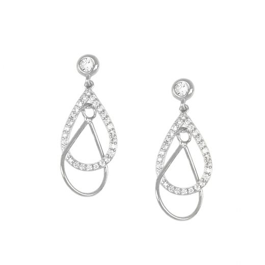 925 Sterling Silver stud earrings with white cubic zirconia in a teardrop design